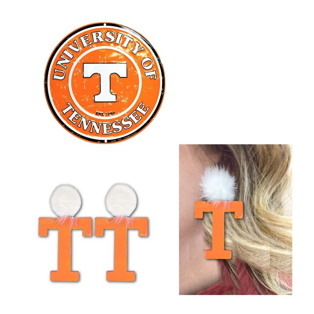 University Tennessee VOLS Football Gameday Orange Pom-Pom Acrylic Earrings NEW
